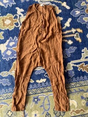 The Simple Folk Linen The Forest Playsuit in Terracotta Size 3-4
